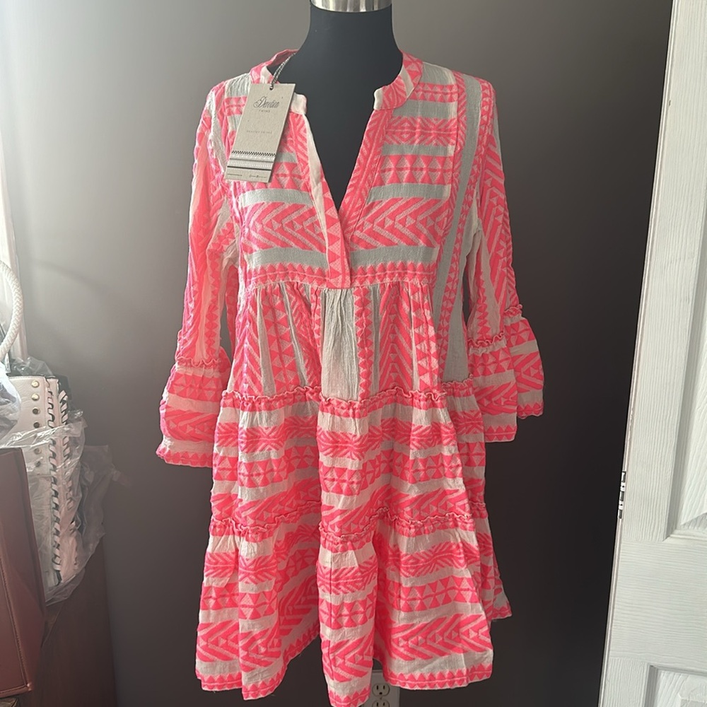 NWT DEVOTION TWINS Short ELLA Cotton MIni Dress Medium Petite MP Rose Neon Pink